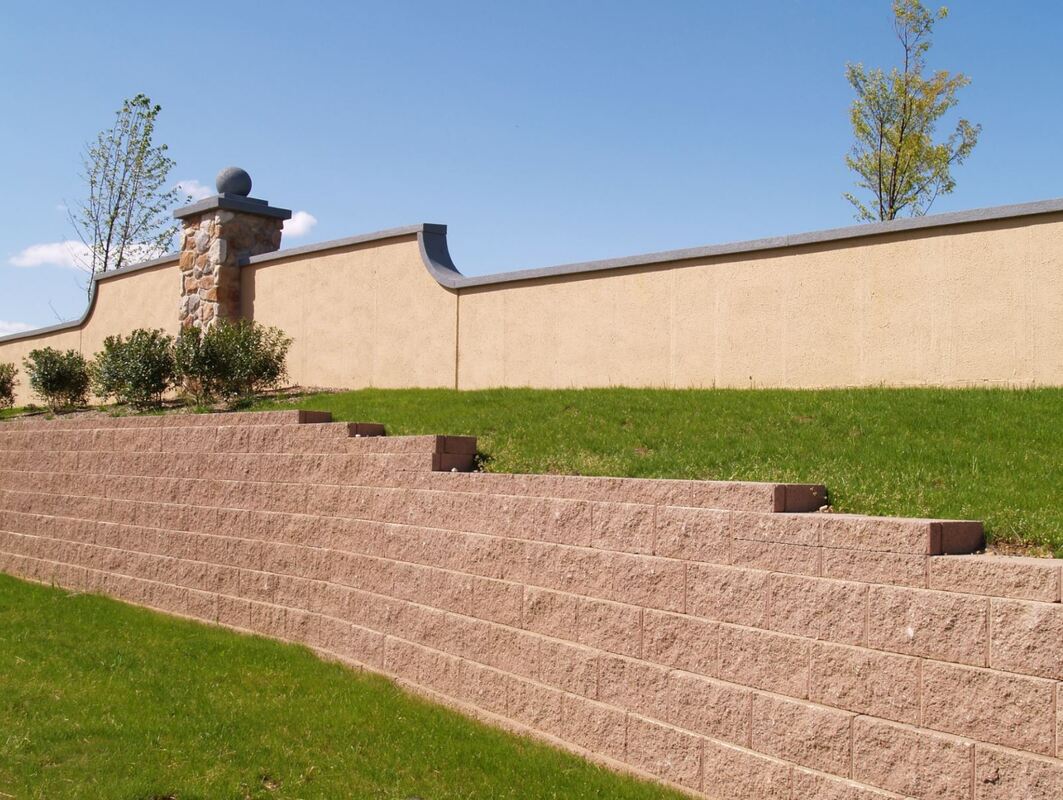 Stone brick retaining wall